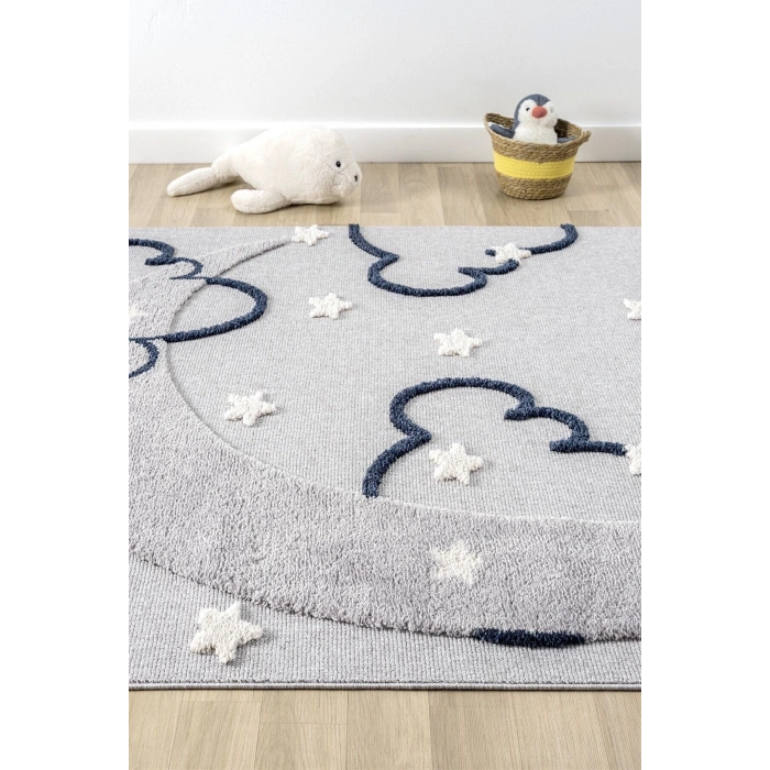 Gri Renk Yumuşak Bukleli Bulut Ay Dokuma Halı Bebek Odası Çocuk Odası Genç Odası Halısı 9
