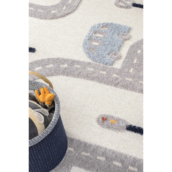 Yumuşak Renkli Bukleli Araba Yolu Dokuma Halı Bebek Odası Çocuk Odası Genç Odası Halısı 8