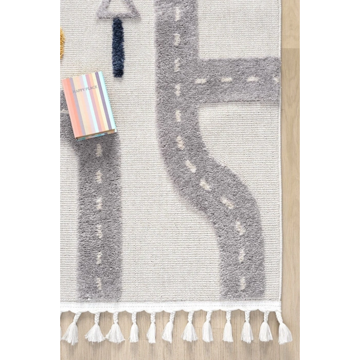 Yumuşak Renkli Bukleli Araba Yolu Dokuma Halı Bebek Odası Çocuk Odası Genç Odası Halısı 8