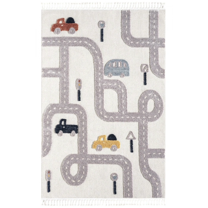 Yumuşak Renkli Bukleli Araba Yolu Dokuma Halı Bebek Odası Çocuk Odası Genç Odası Halısı 8