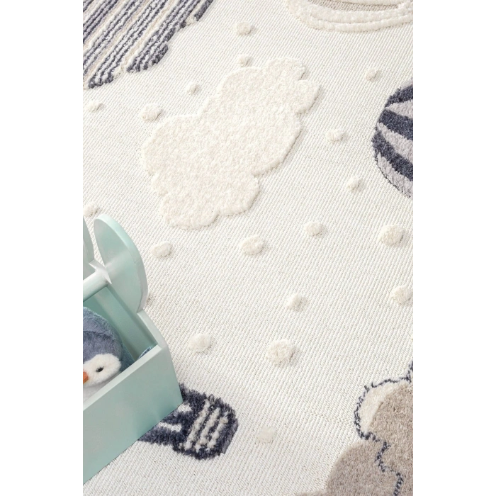 Krem Yumuşak Bukleli Balonlu Bulutlu Dokuma Halı Bebek Odası Çocuk Odası Genç Odası Halısı 16