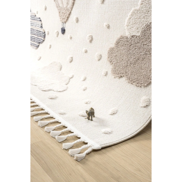 Krem Yumuşak Bukleli Balonlu Bulutlu Dokuma Halı Bebek Odası Çocuk Odası Genç Odası Halısı 16