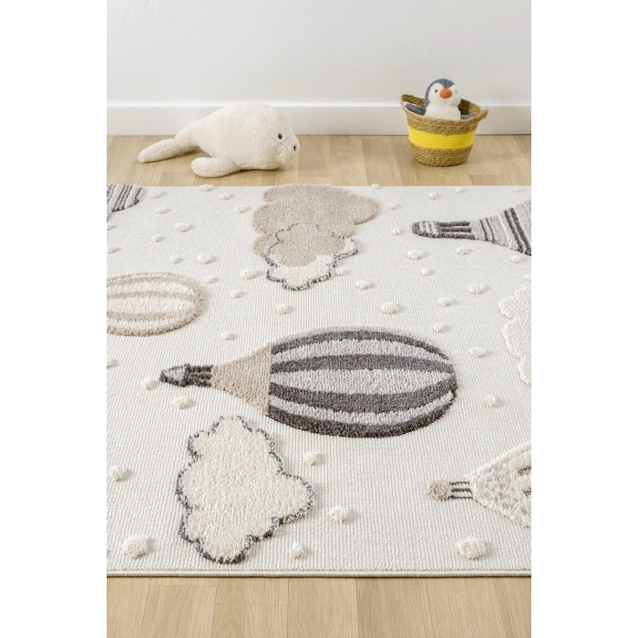 Krem Yumuşak Bukleli Balonlu Bulutlu Dokuma Halı Bebek Odası Çocuk Odası Genç Odası Halısı 16