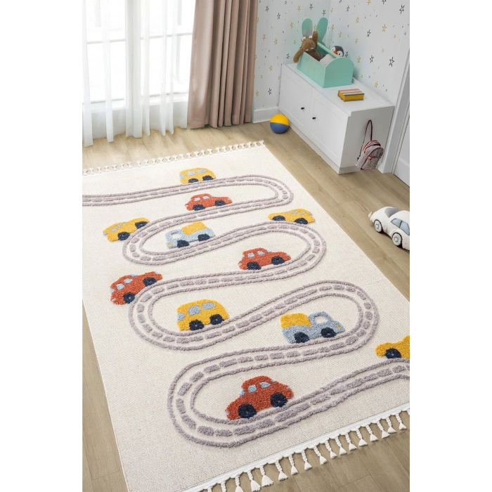 Yumuşak Renkli Bukleli Araba Yolu Dokuma Halı Bebek Odası Çocuk Odası Genç Odası Halısı 10