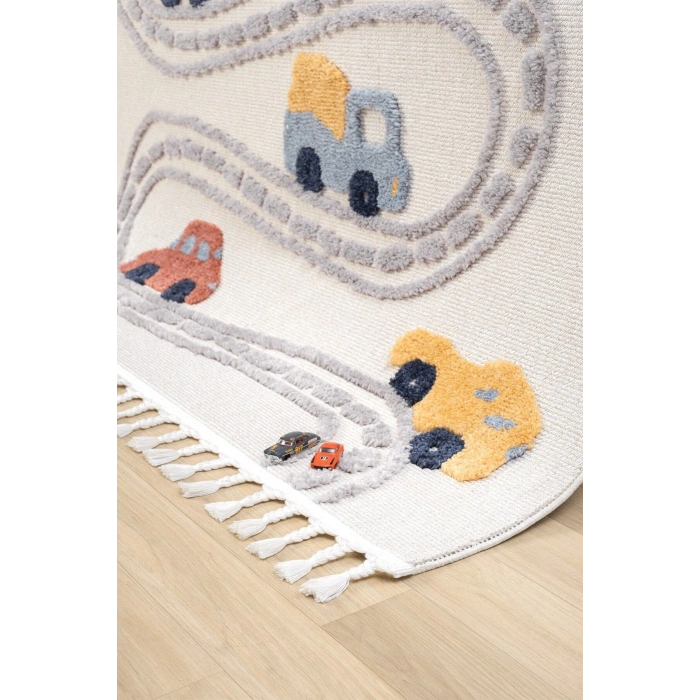 Yumuşak Renkli Bukleli Araba Yolu Dokuma Halı Bebek Odası Çocuk Odası Genç Odası Halısı 10