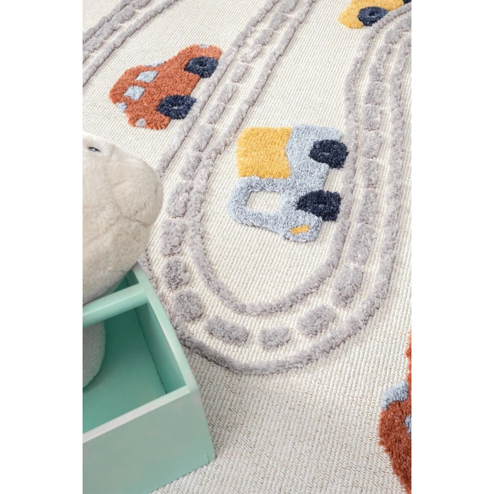 Yumuşak Renkli Bukleli Araba Yolu Dokuma Halı Bebek Odası Çocuk Odası Genç Odası Halısı 10