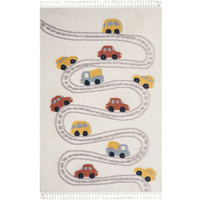 Yumuşak Renkli Bukleli Araba Yolu Dokuma Halı Bebek Odası Çocuk Odası Genç Odası Halısı 10