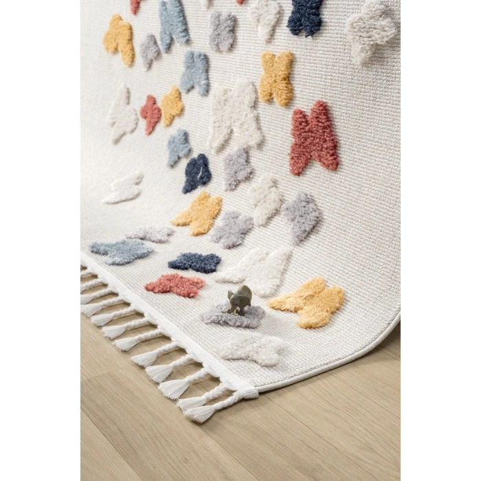 Yumuşak Renkli Bukleli Kelebek Figürlü Dokuma Halı Bebek Odası Çocuk Odası Genç Odası Halısı 11