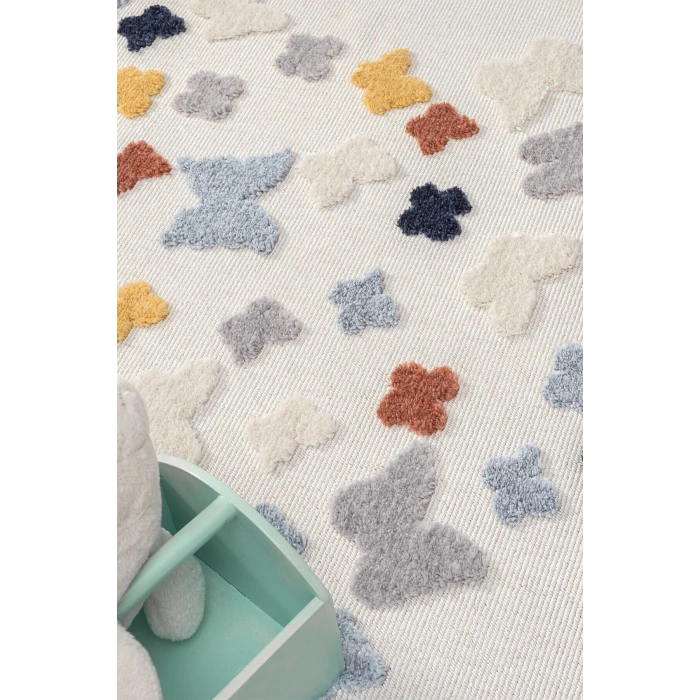 Yumuşak Renkli Bukleli Kelebek Figürlü Dokuma Halı Bebek Odası Çocuk Odası Genç Odası Halısı 11