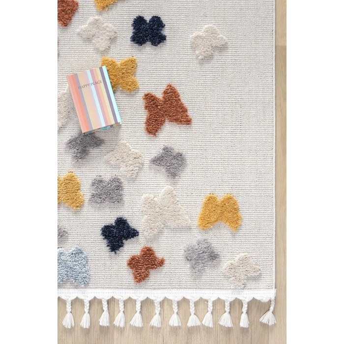 Yumuşak Renkli Bukleli Kelebek Figürlü Dokuma Halı Bebek Odası Çocuk Odası Genç Odası Halısı 11