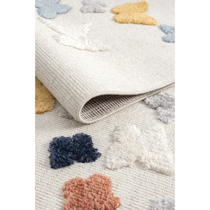 Yumuşak Renkli Bukleli Kelebek Figürlü Dokuma Halı Bebek Odası Çocuk Odası Genç Odası Halısı 11