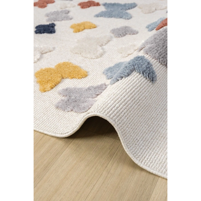 Yumuşak Renkli Bukleli Kelebek Figürlü Dokuma Halı Bebek Odası Çocuk Odası Genç Odası Halısı 11