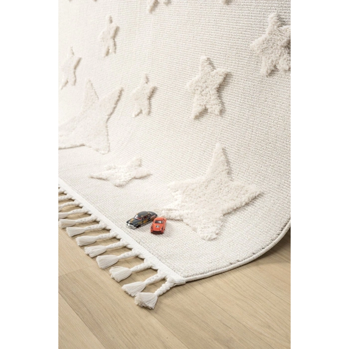 Krem Renk Yıldızlı Yumuşak Bukleli Dokuma Halı Bebek Odası Çocuk Odası Genç Odası Halısı 12