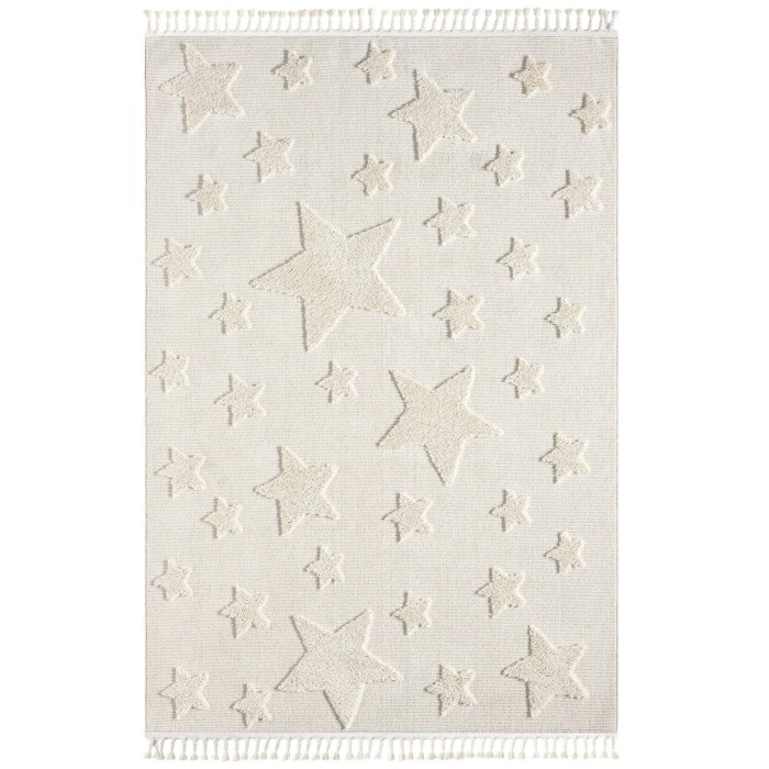 Krem Renk Yıldızlı Yumuşak Bukleli Dokuma Halı Bebek Odası Çocuk Odası Genç Odası Halısı 12