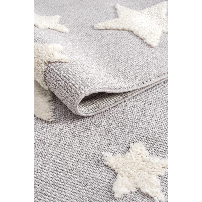 Gri Renk Yıldızlı Yumuşak Bukleli Dokuma Halı Bebek Odası Çocuk Odası Genç Odası Halısı 13