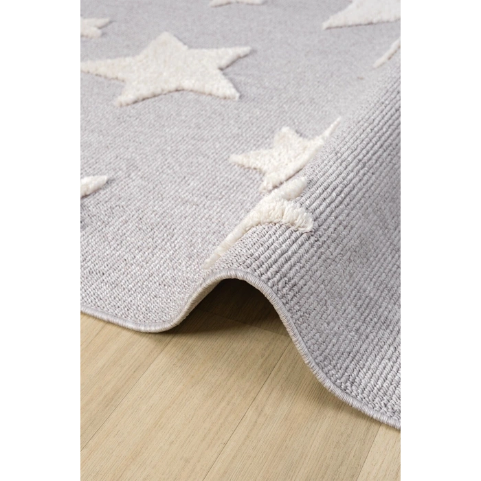 Gri Renk Yıldızlı Yumuşak Bukleli Dokuma Halı Bebek Odası Çocuk Odası Genç Odası Halısı 13