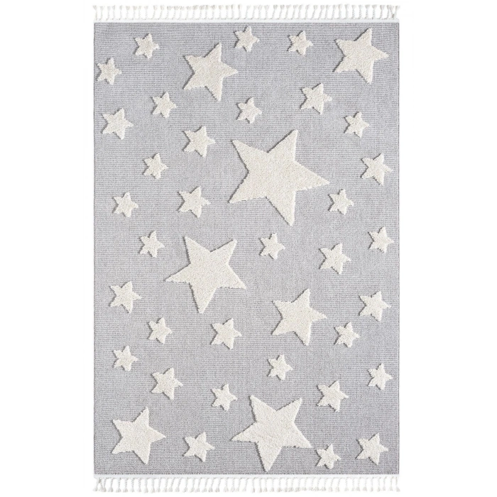 Gri Renk Yıldızlı Yumuşak Bukleli Dokuma Halı Bebek Odası Çocuk Odası Genç Odası Halısı 13