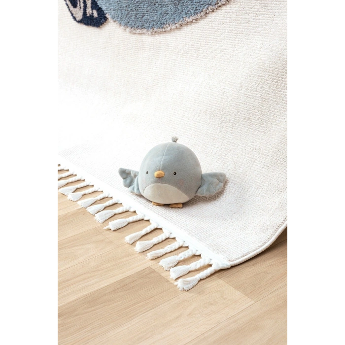 Yumuşak Bukleli Krem Mavi Araba Figürlü Dokuma Halı Bebek Odası Çocuk Odası Genç Odası Halısı 14