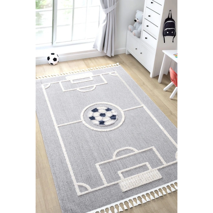 Futbol Sahası Gri Halı Yumuşak Bukleli Dokuma Halı Bebek Odası Çocuk Odası Genç Odası Halısı 15