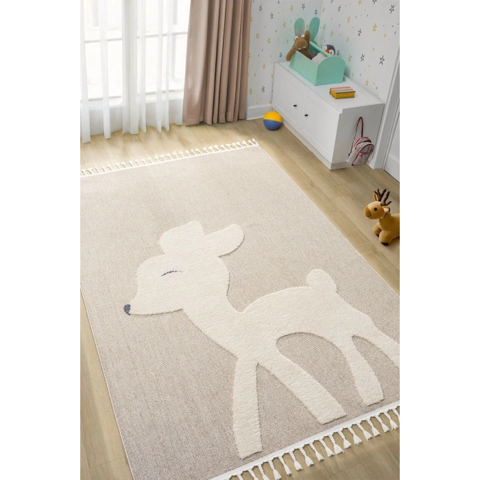 Bej Krem Yumuşak Bukleli Dokuma Halı Bebek Odası Çocuk Odası Genç Odası Halısı 18