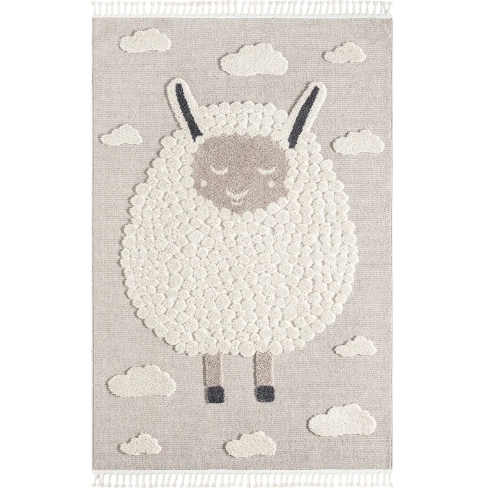 Krem Bej Yumuşak Bukleli Figürlü Dokuma Halı Bebek Odası Çocuk Odası Genç Odası Halısı 21