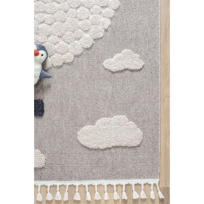 Krem Bej Yumuşak Bukleli Figürlü Dokuma Halı Bebek Odası Çocuk Odası Genç Odası Halısı 21