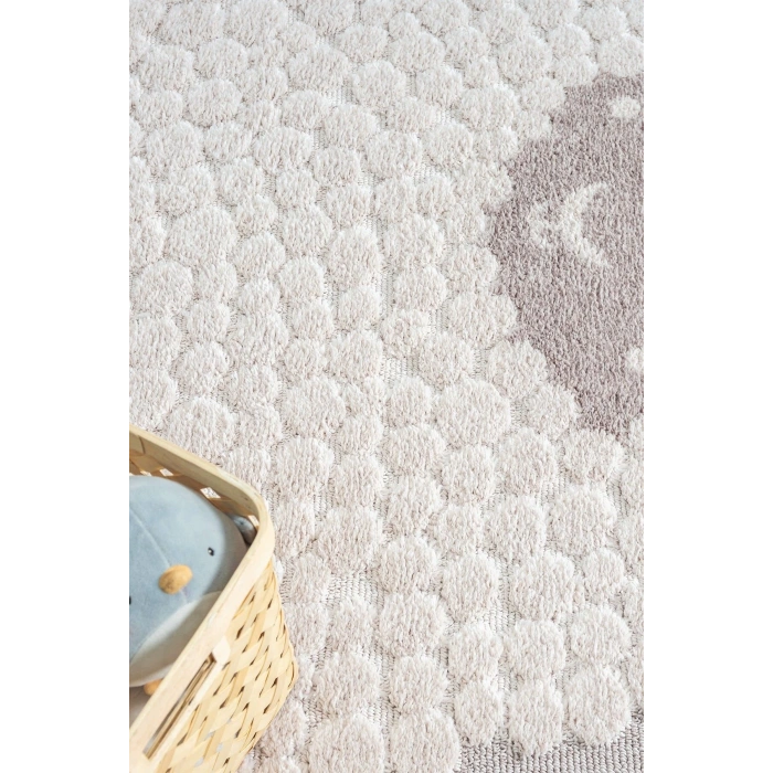Krem Bej Yumuşak Bukleli Figürlü Dokuma Halı Bebek Odası Çocuk Odası Genç Odası Halısı 21
