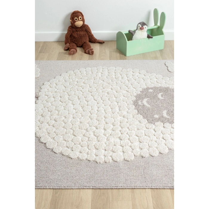 Krem Bej Yumuşak Bukleli Figürlü Dokuma Halı Bebek Odası Çocuk Odası Genç Odası Halısı 21