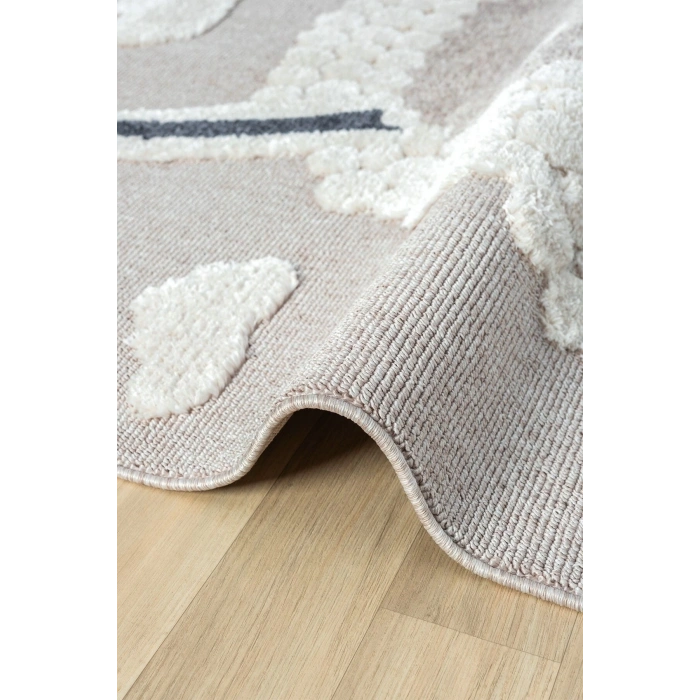 Krem Bej Yumuşak Bukleli Figürlü Dokuma Halı Bebek Odası Çocuk Odası Genç Odası Halısı 21