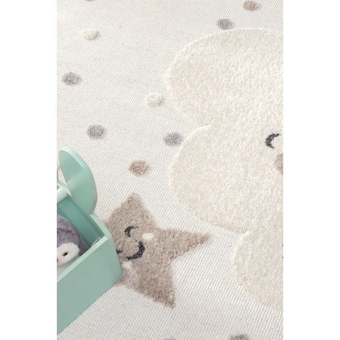 Yumuşak Bukleli Gökkuşağı Ponpon Figürlü Dokuma Halı Bebek Odası Çocuk Odası Genç Odası Halısı 20