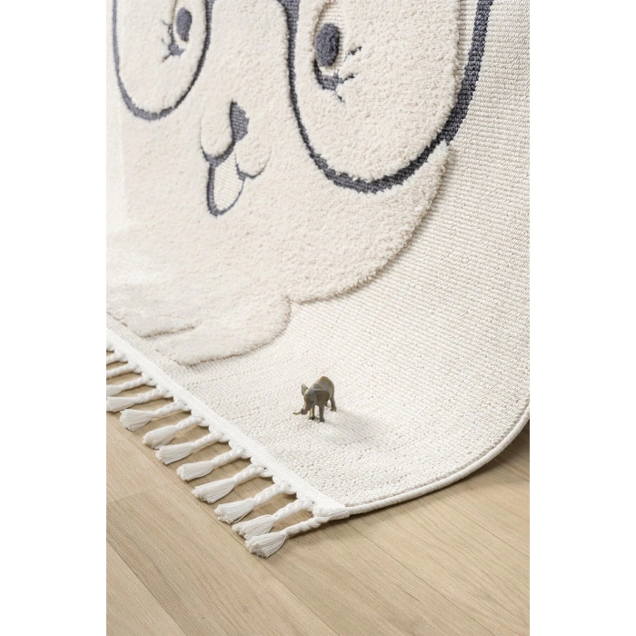 Krem Yumuşak Bukleli Tavşan Figürlü Dokuma Halı Bebek Odası Çocuk Odası Genç Odası Halısı 19