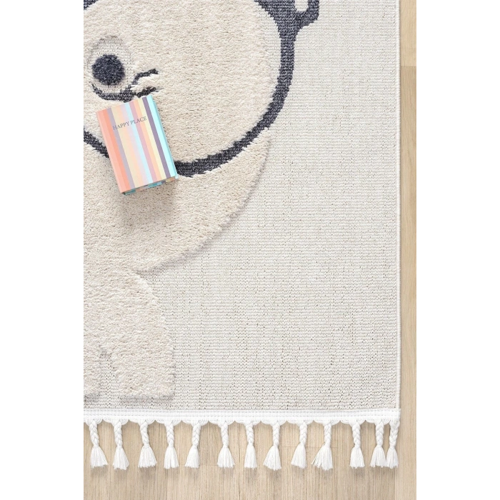 Krem Yumuşak Bukleli Tavşan Figürlü Dokuma Halı Bebek Odası Çocuk Odası Genç Odası Halısı 19