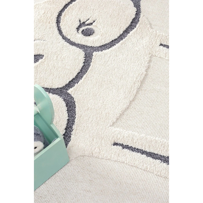 Krem Yumuşak Bukleli Tavşan Figürlü Dokuma Halı Bebek Odası Çocuk Odası Genç Odası Halısı 19