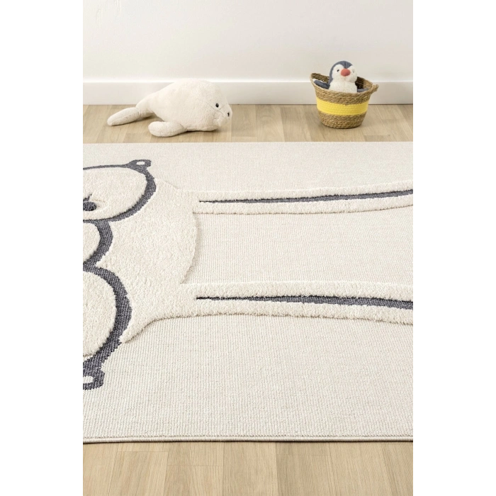 Krem Yumuşak Bukleli Tavşan Figürlü Dokuma Halı Bebek Odası Çocuk Odası Genç Odası Halısı 19