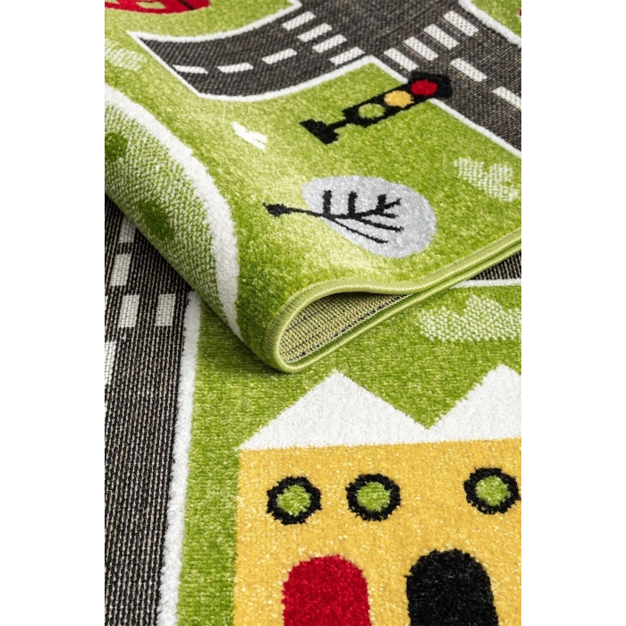 Trafik Arabalı Dokuma Halı Yıkanabilir Çocuk Halısı Anaokul Kreş Oyun Halısı YEŞİL