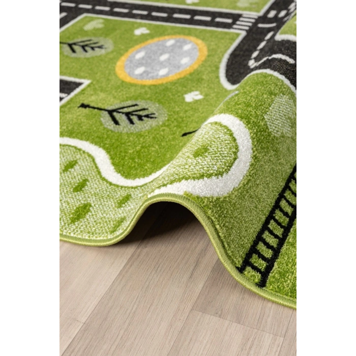 Trafik Arabalı Dokuma Halı Yıkanabilir Çocuk Halısı Anaokul Kreş Oyun Halısı YEŞİL