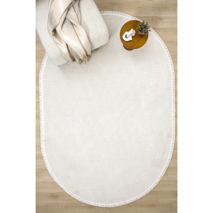 Beyaz Oval Dokuma Halı Salon Oturma Odası Yatak Odası Koridor Yolluk Halısı BEYAZ OVAL