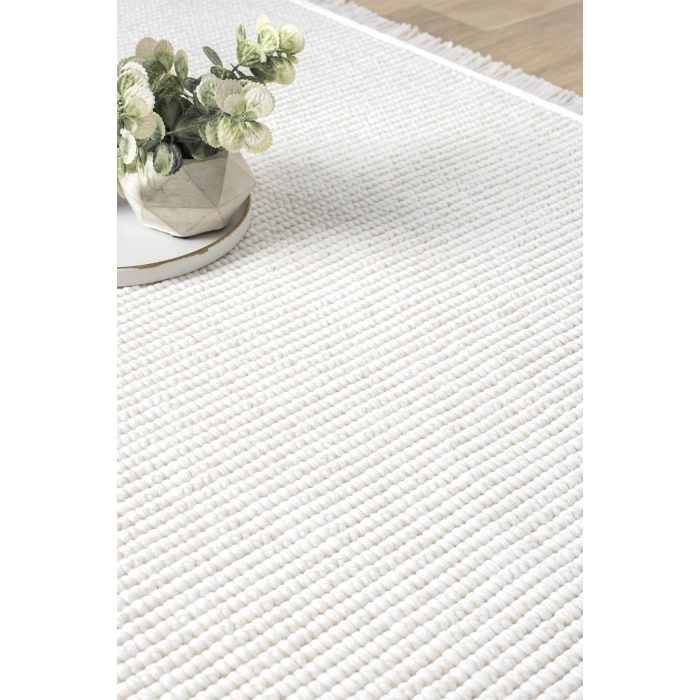 Beyaz Oval Dokuma Halı Salon Oturma Odası Yatak Odası Koridor Yolluk Halısı BEYAZ OVAL