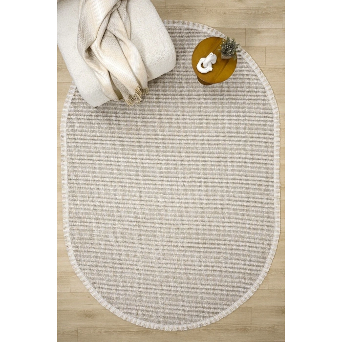 Bej Oval Dokuma Halı Salon Oturma Odası Yatak Odası Koridor Yolluk Halısı BEJ OVAL