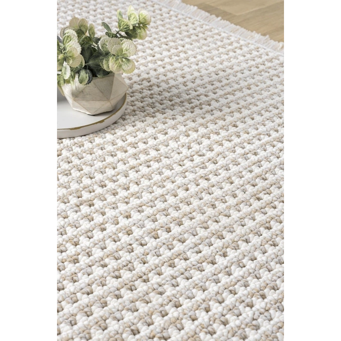 Oval Beyaz Bej Halı Modern Oturma Odası Salon Mutfak Koridor Antre Balkon Çocuk Odası Halısı 006