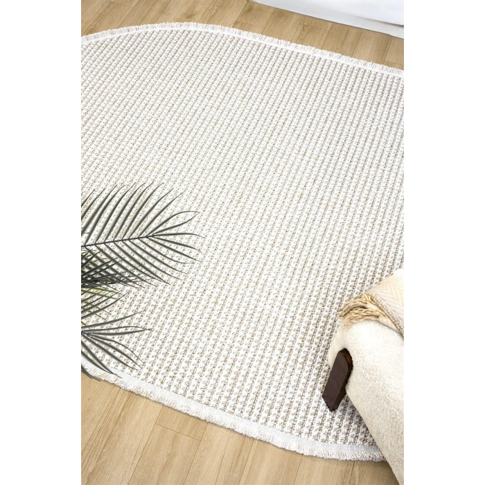 Oval Beyaz Bej Halı Modern Oturma Odası Salon Mutfak Koridor Antre Balkon Çocuk Odası Halısı 006