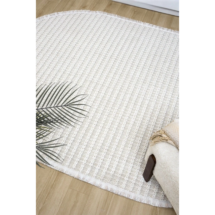 Oval Beyaz Halı Modern Oturma Odası Salon Mutfak Koridor Antre Balkon Çocuk Odası Halısı 004