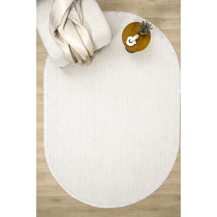 Oval Beyaz Halı Modern Oturma Odası Salon Mutfak Koridor Antre Balkon Çocuk Odası Halısı 007