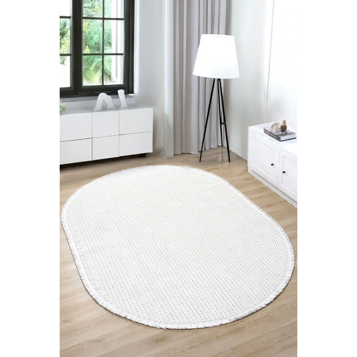 Oval Beyaz Halı Modern Oturma Odası Salon Mutfak Koridor Antre Balkon Çocuk Odası Halısı 007