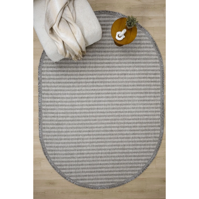 Oval Gri Halı Modern Oturma Odası Salon Mutfak Koridor Antre Balkon Çocuk Odası Halısı 0011