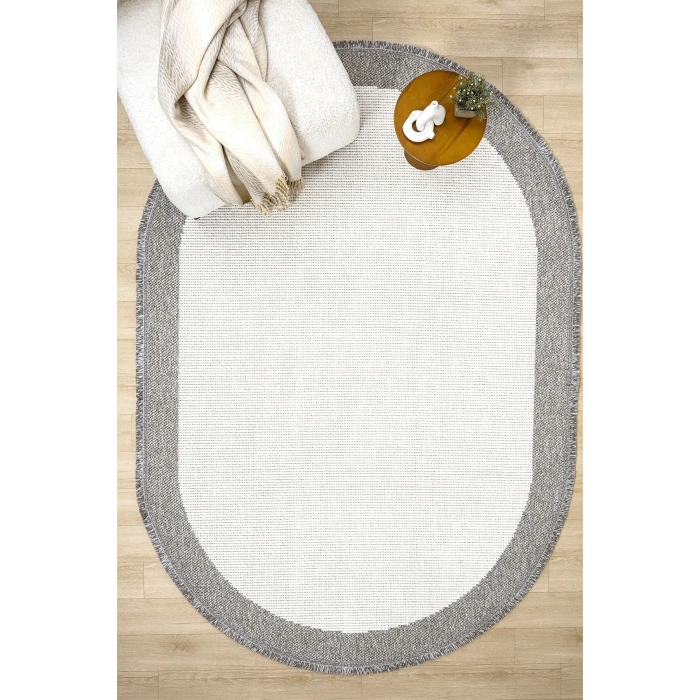 Oval Gri Halı Bordür Modern Oturma Odası Salon Mutfak Koridor Antre Balkon Çocuk Odası Halısı 0020