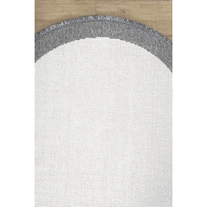 Oval Gri Halı Bordür Modern Oturma Odası Salon Mutfak Koridor Antre Balkon Çocuk Odası Halısı 0020