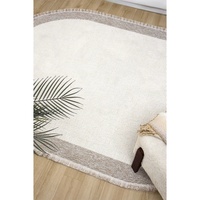 Oval Beyaz Halı Bordür Modern Oturma Odası Salon Mutfak Koridor Antre Balkon Çocuk Odası Halısı 0021