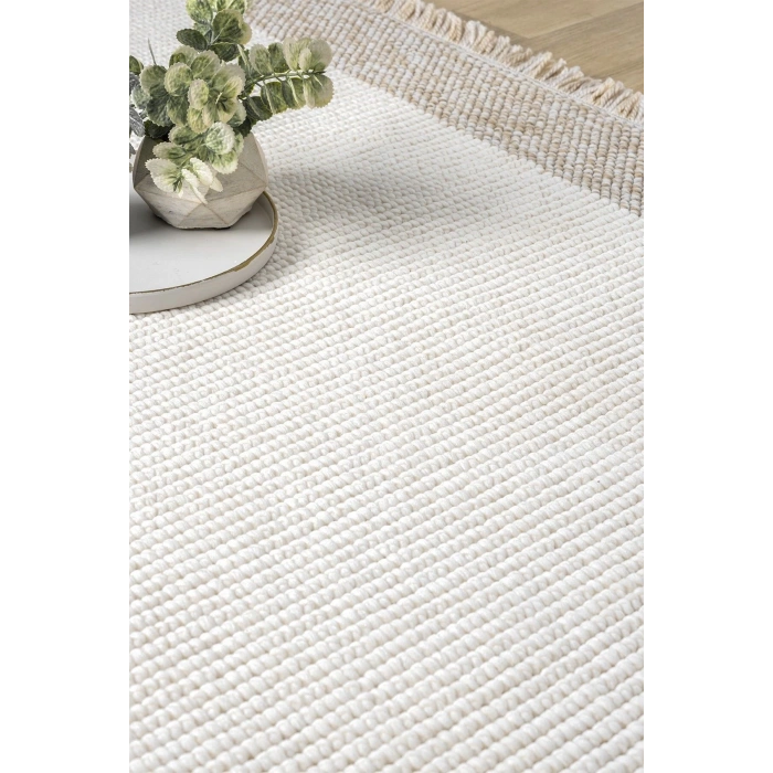 Oval Beyaz Halı Bordür Modern Oturma Odası Salon Mutfak Koridor Antre Balkon Çocuk Odası Halısı 0021