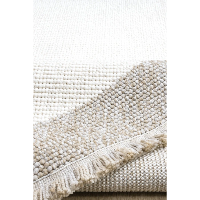 Oval Beyaz Halı Bordür Modern Oturma Odası Salon Mutfak Koridor Antre Balkon Çocuk Odası Halısı 0021